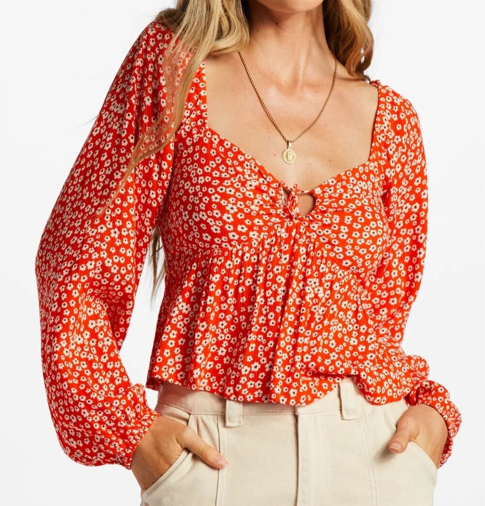 Billabong Red Floral Top Size S